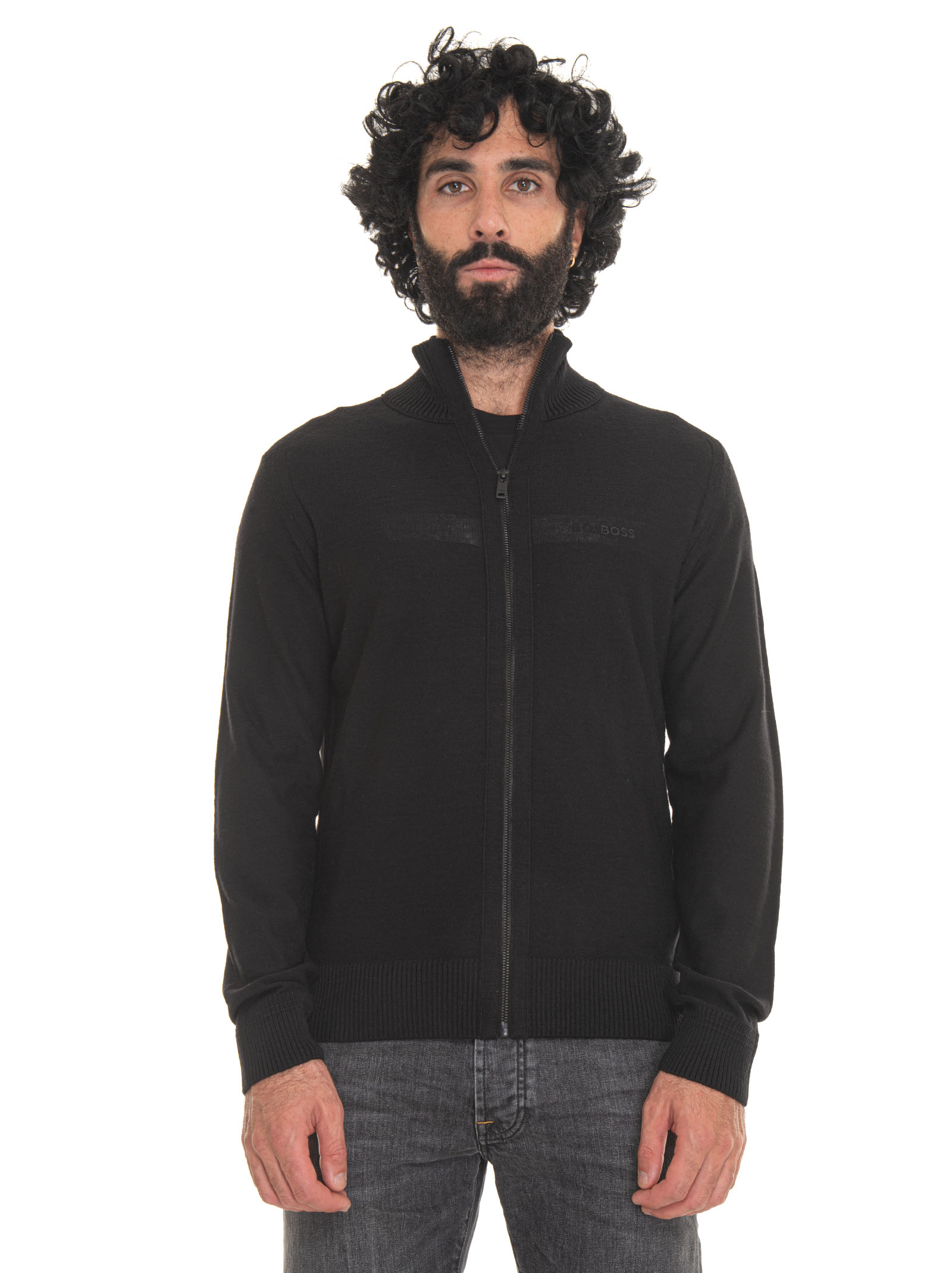 Hugo Boss Avac Wool Cardigan In Black