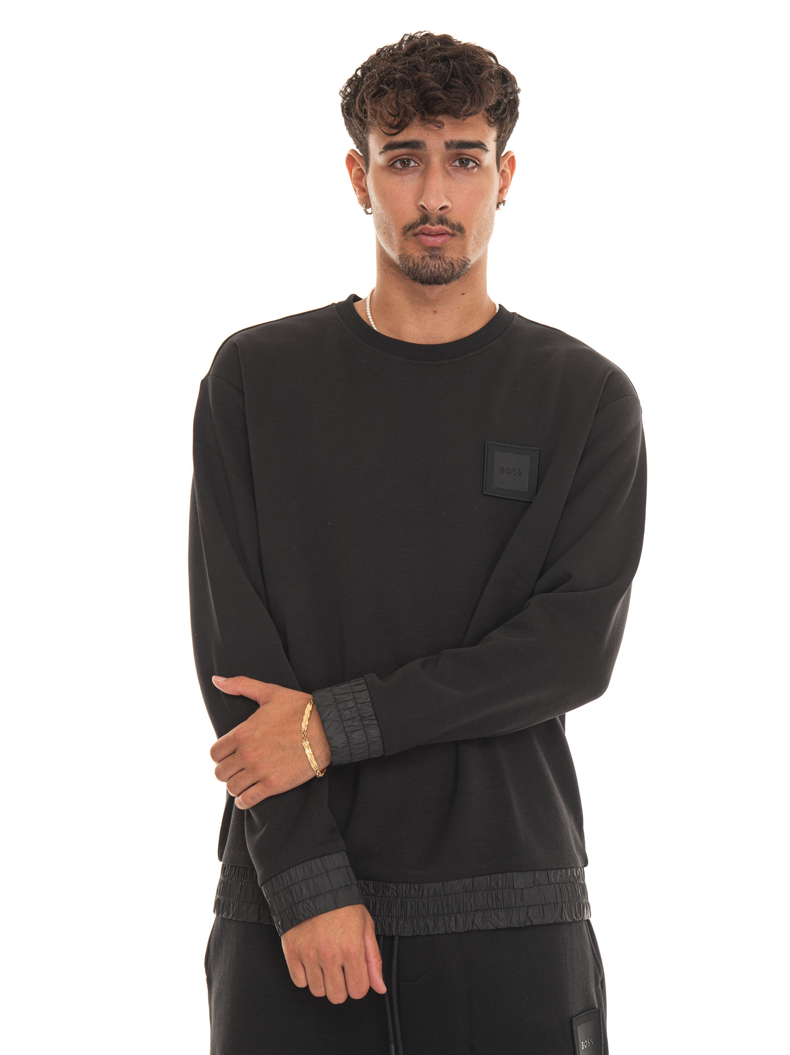 Hugo Boss Salbo-lotus Crewneck Sweatshirt In Black