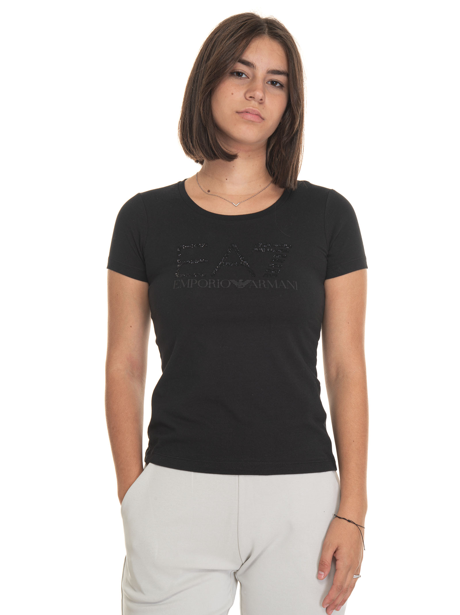 Ea7 Official Store Stretch-cotton Shiny T-shirt In Black