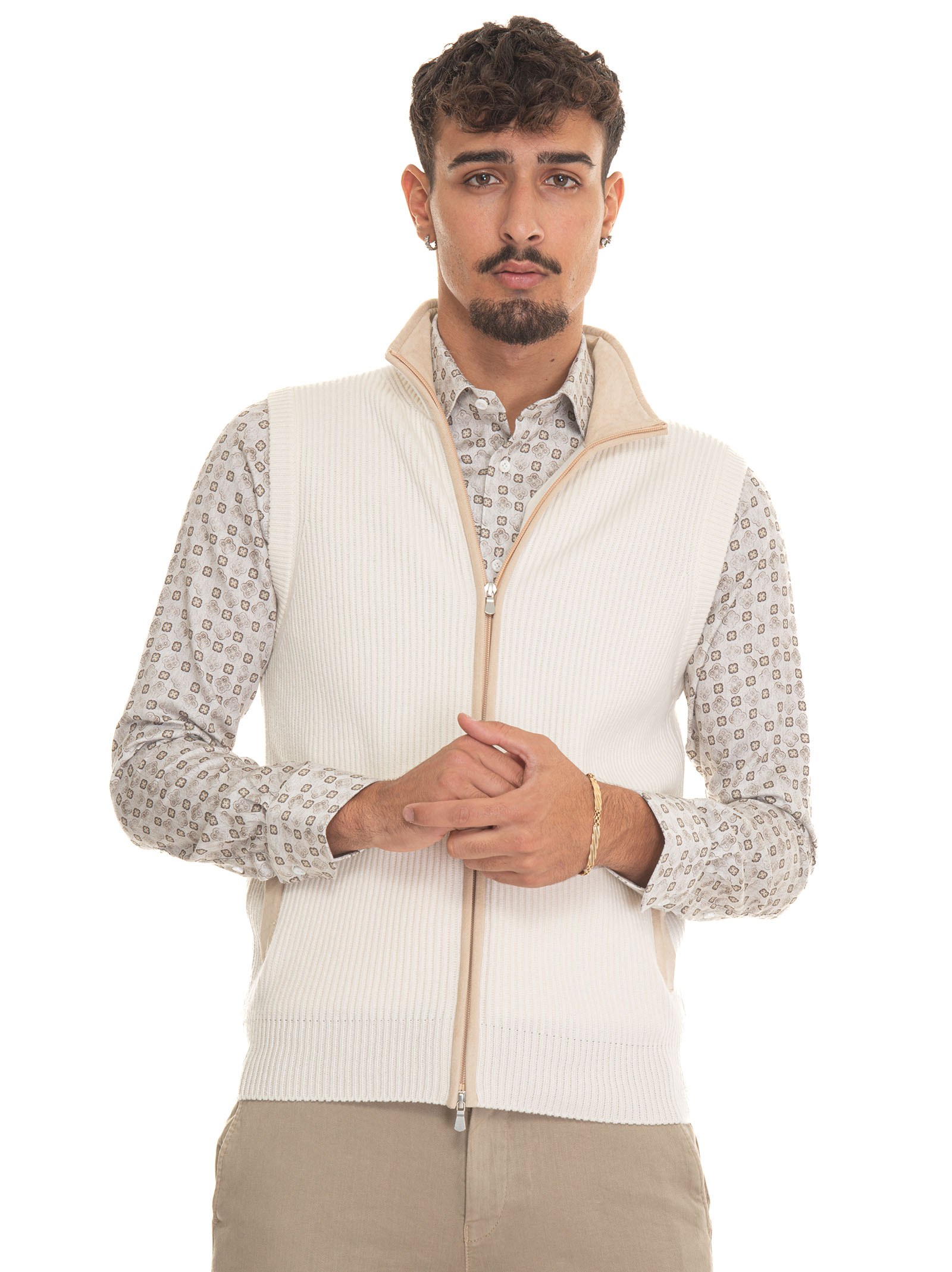 Gran Sasso Waistcoat With Zip In Milk