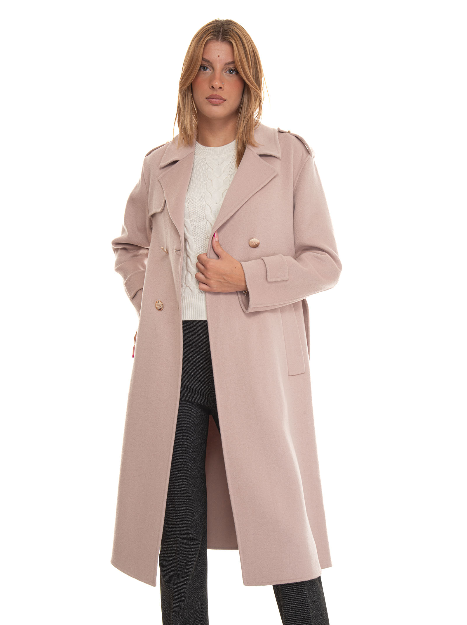 Liu •jo Double-breasted Coat In Nude