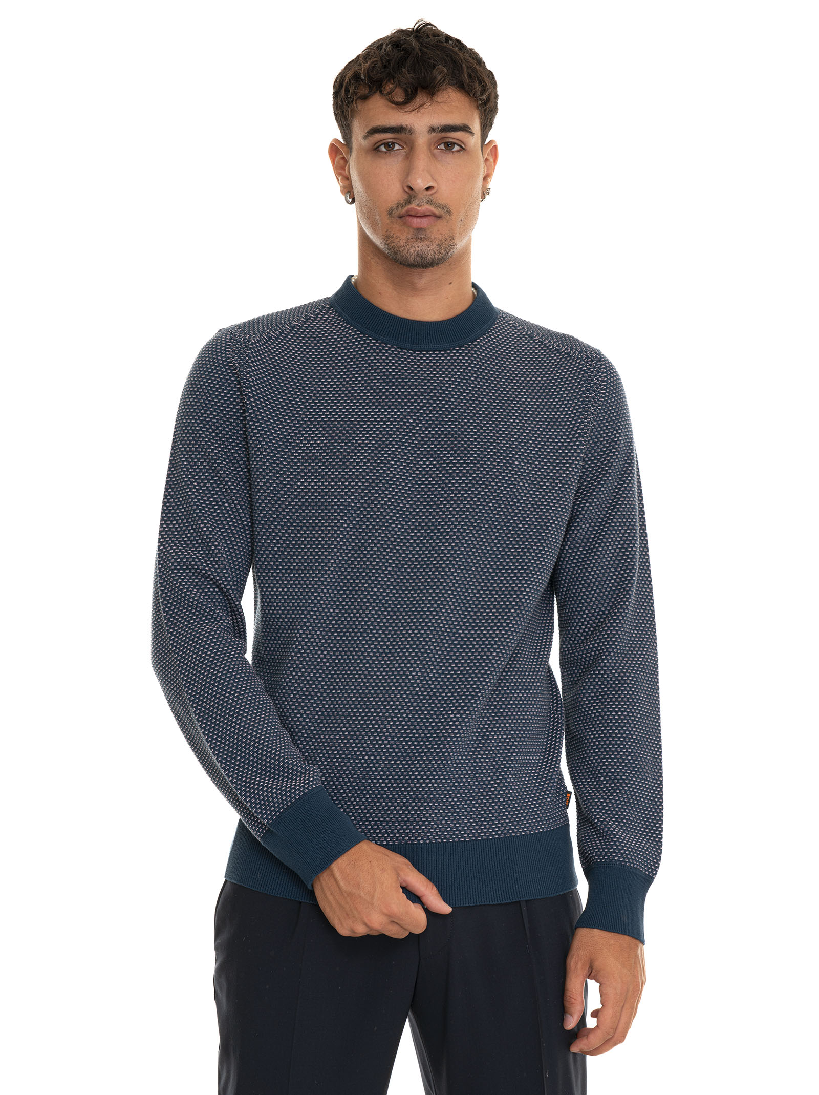 Shop Hugo Boss Kapoksi Round-necked Pullover In Cornflower Blue