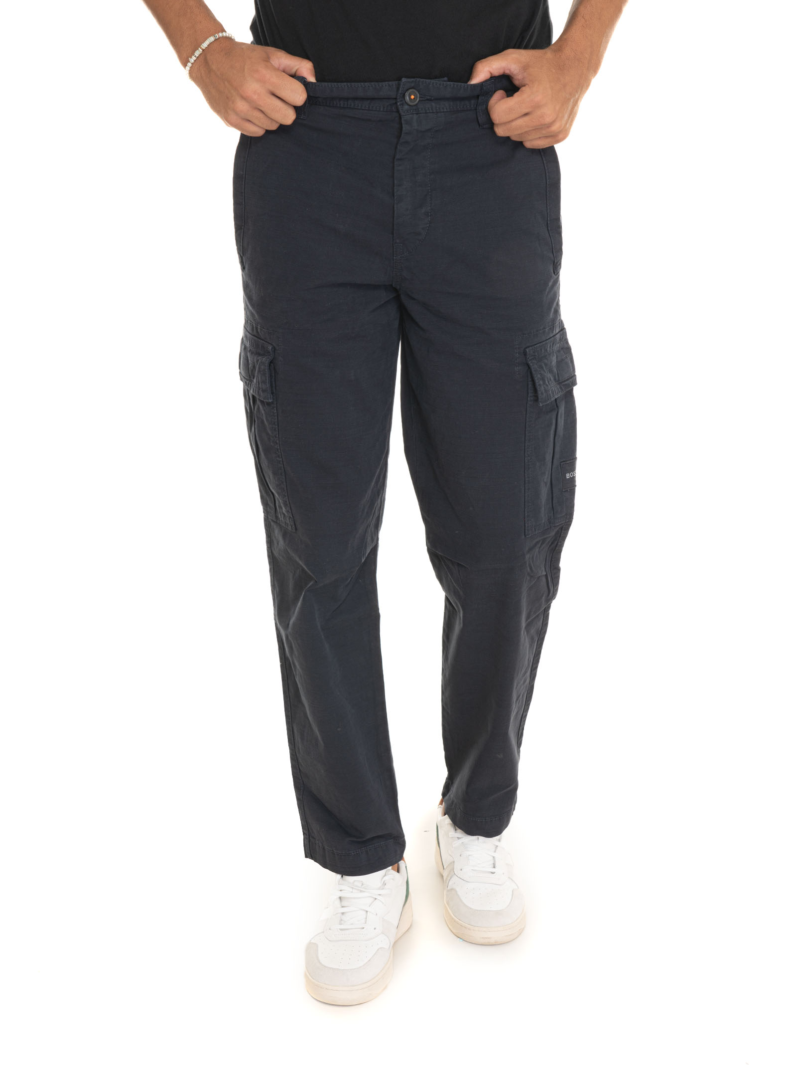 Shop Hugo Boss Sisla-7-cargo Cargo Trousers In Blue