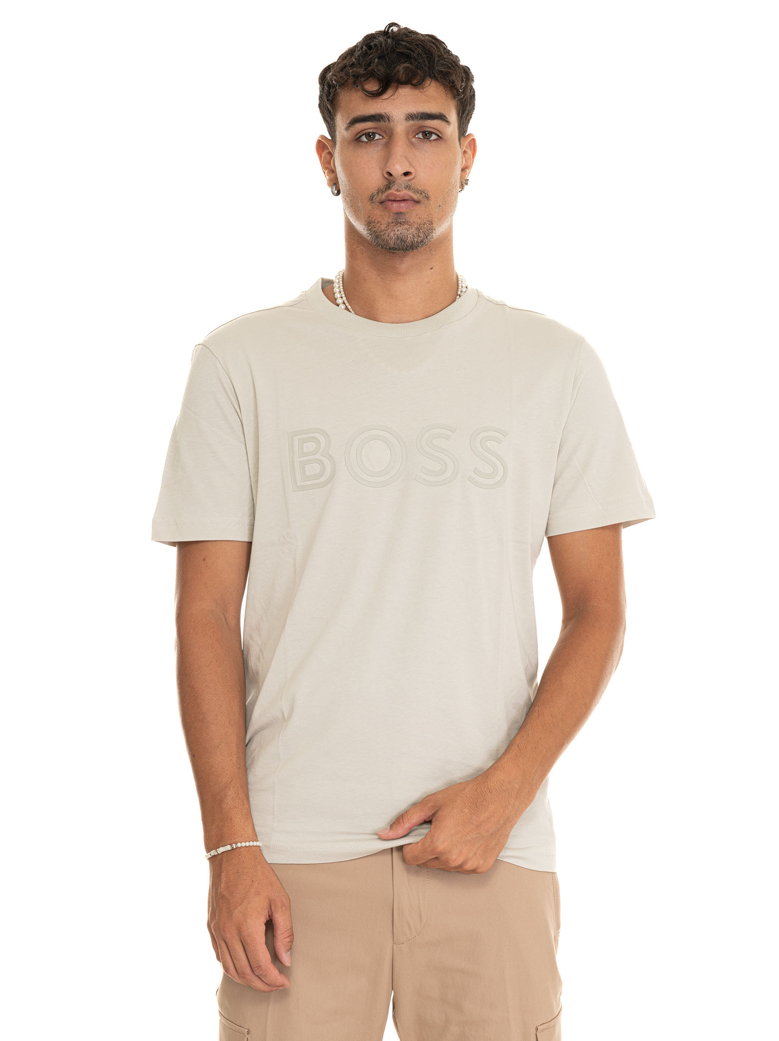 Shop Hugo Boss Tee1 T-shirt In Beige