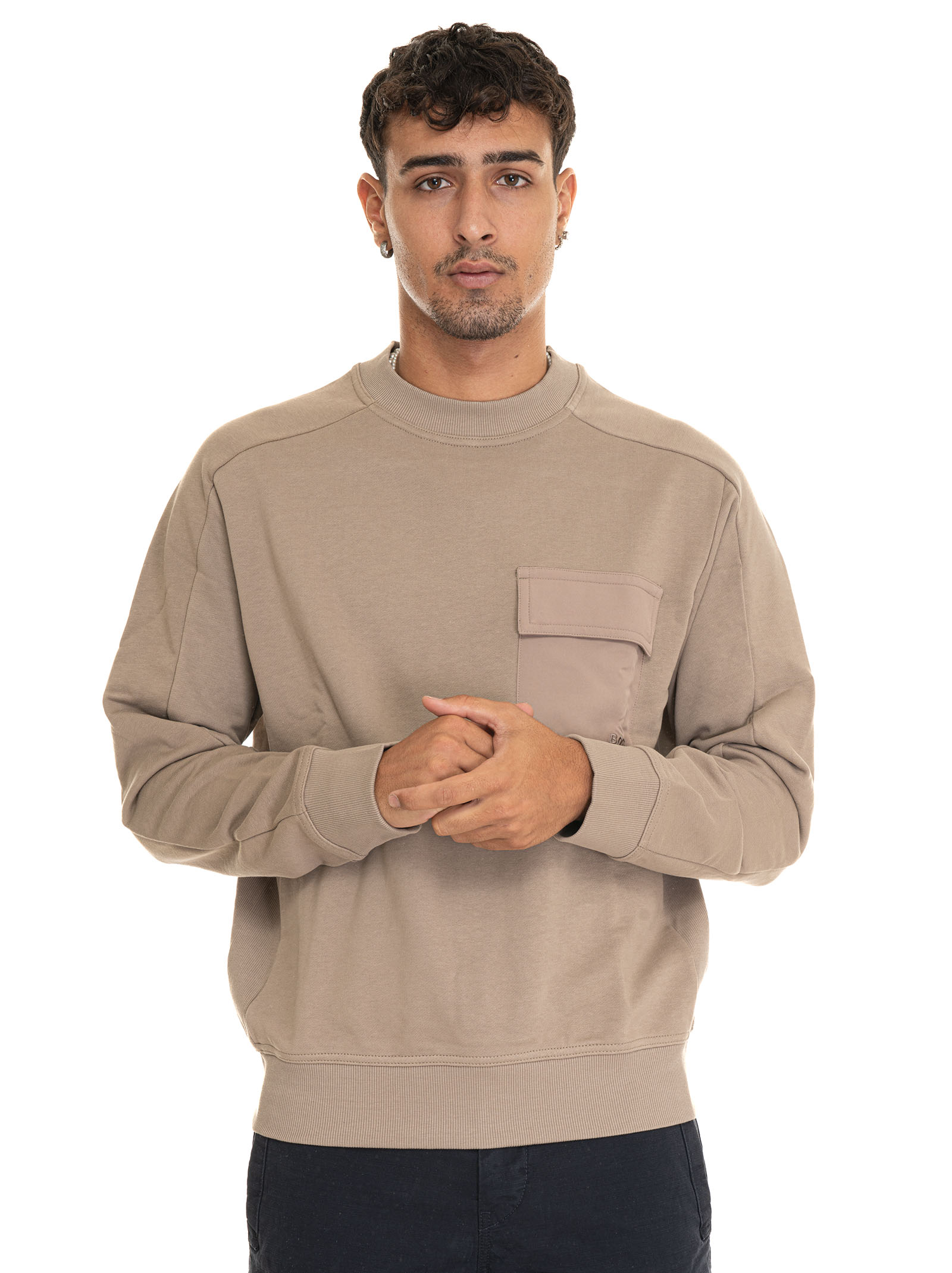 Shop Hugo Boss We-pocketcargo Crewneck Sweatshirt In Brownish