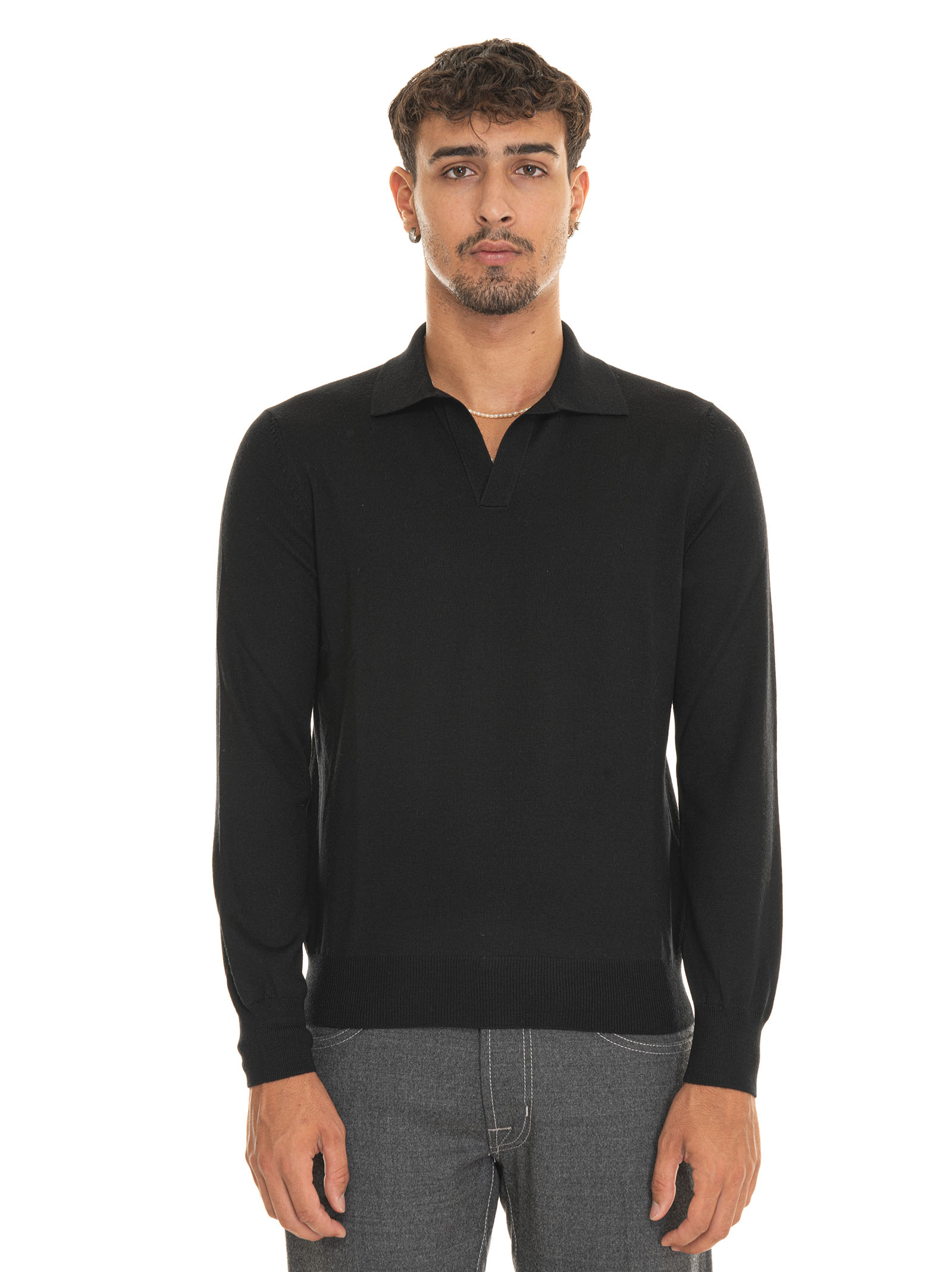 Shop Gran Sasso Buttonless Polo Shirt In Black