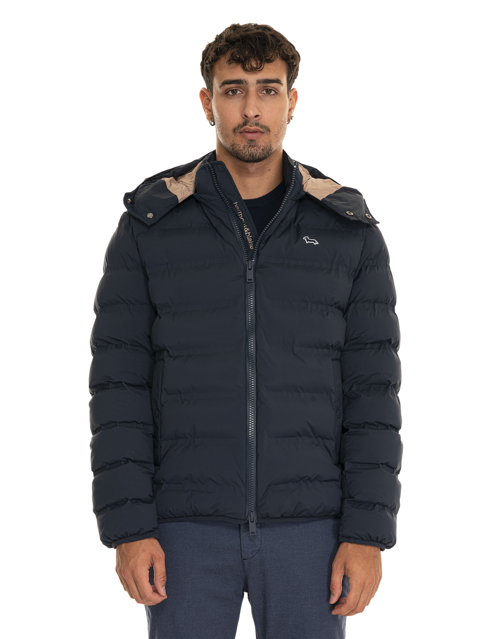 Shop Harmont & Blaine Short Down Jacket In Blue