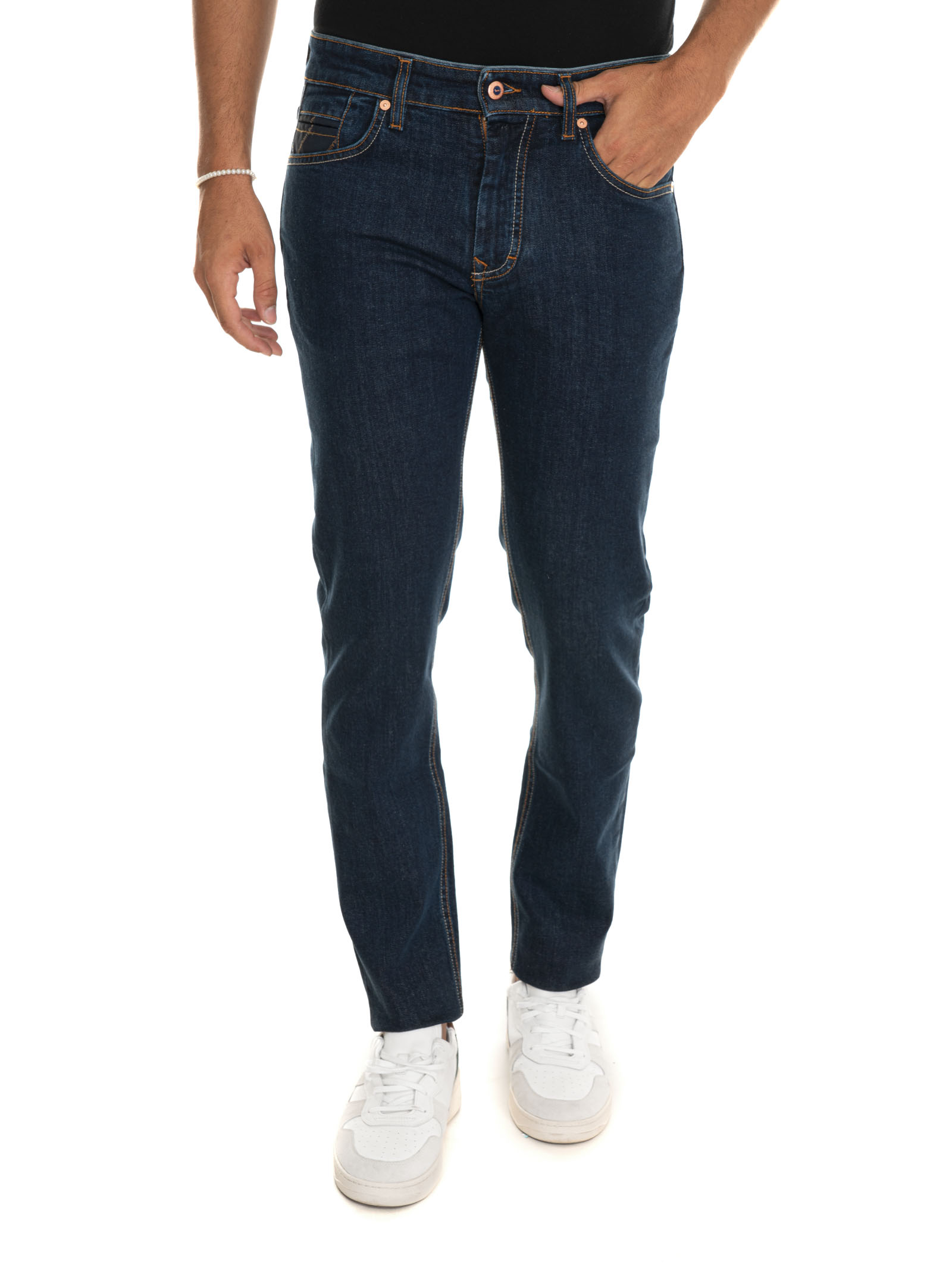 Shop Harmont & Blaine 5 Pocket Denim Jeans In Medium Denim