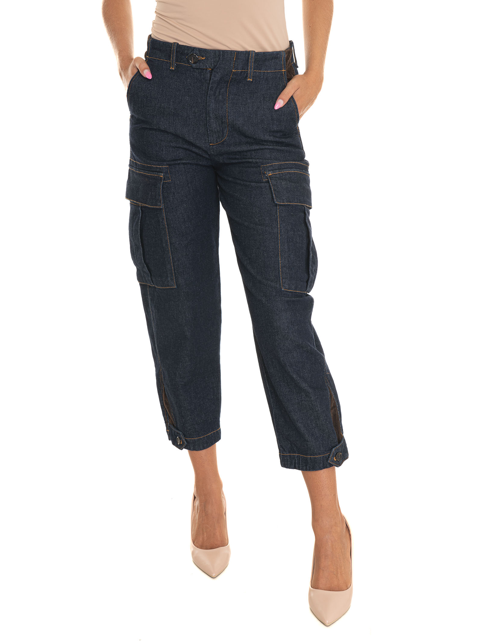 Shop Pinko Sonata Cargo Trousers In Dark Denim