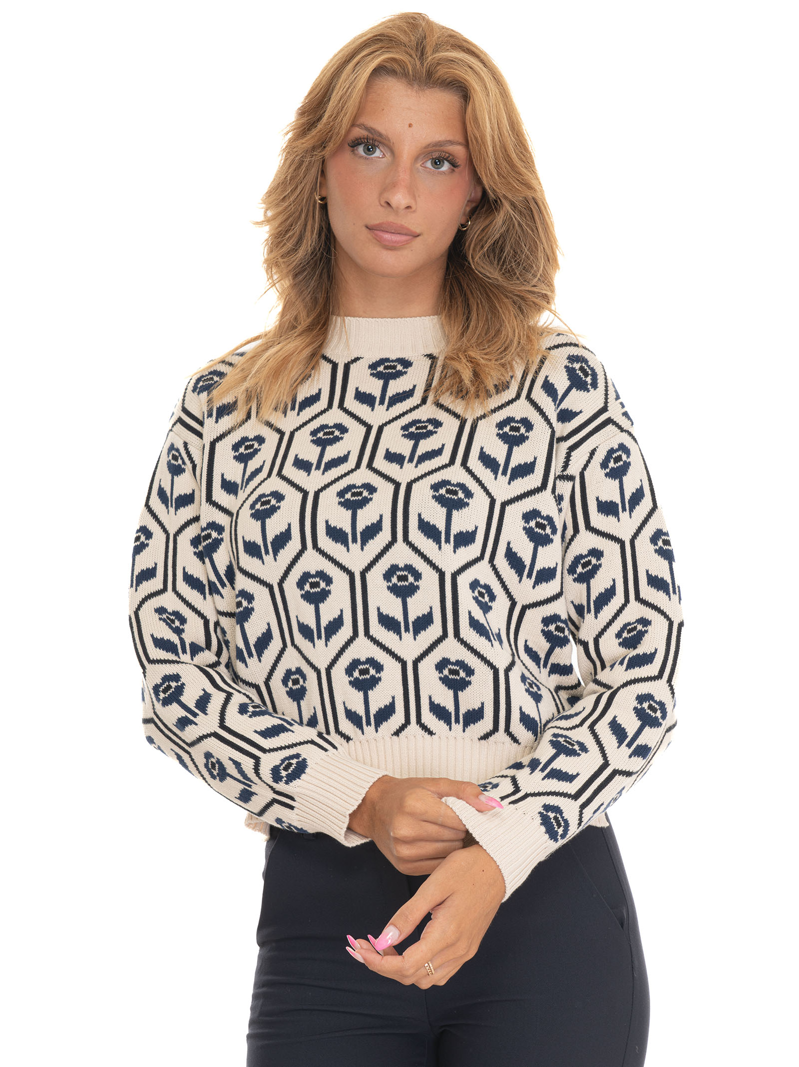 Shop Weekend Max Mara Odeon Round-necked Pullover In Bianco-blu