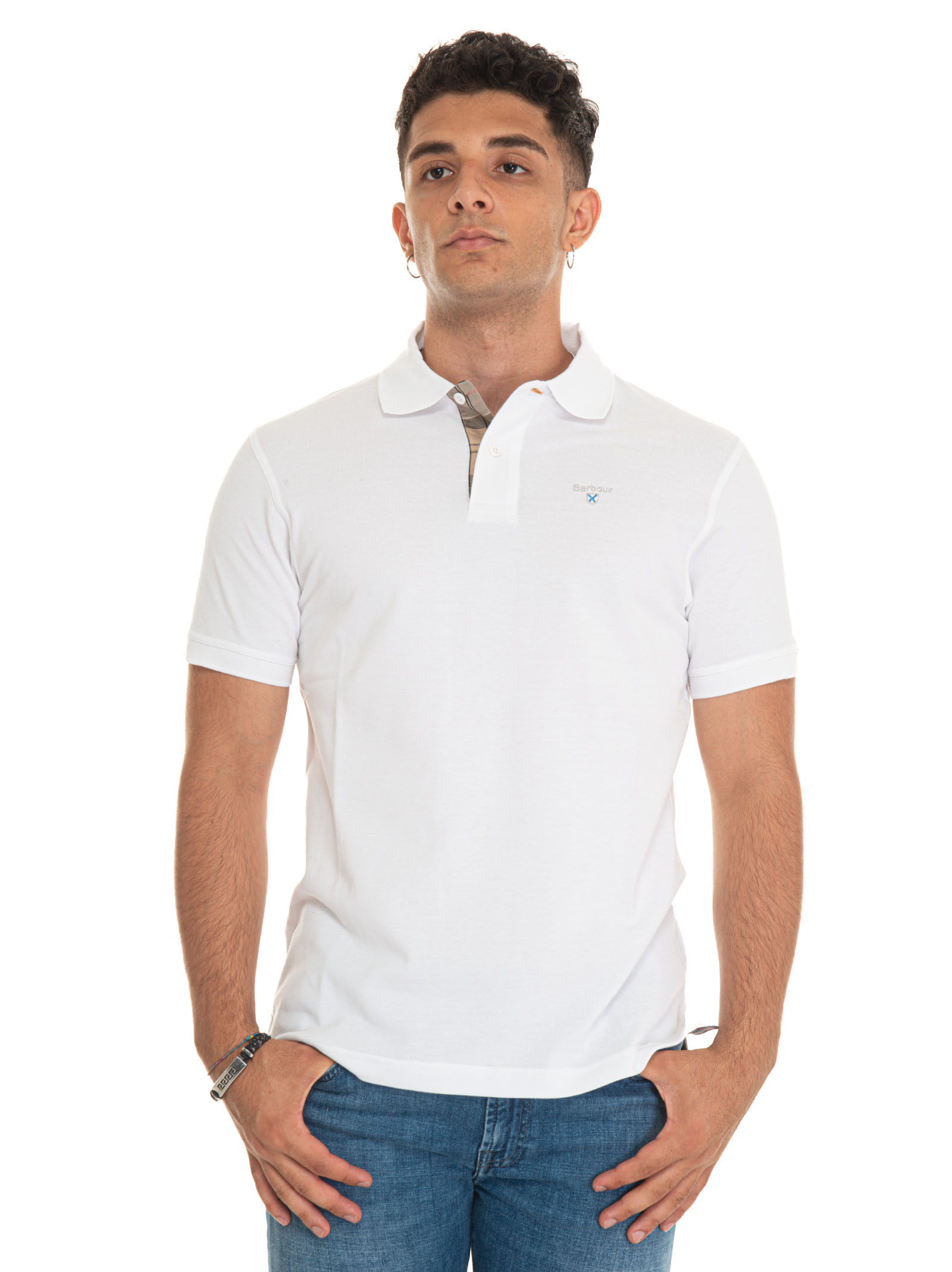 Shop Barbour Short Sleeve Polo Shirt In White