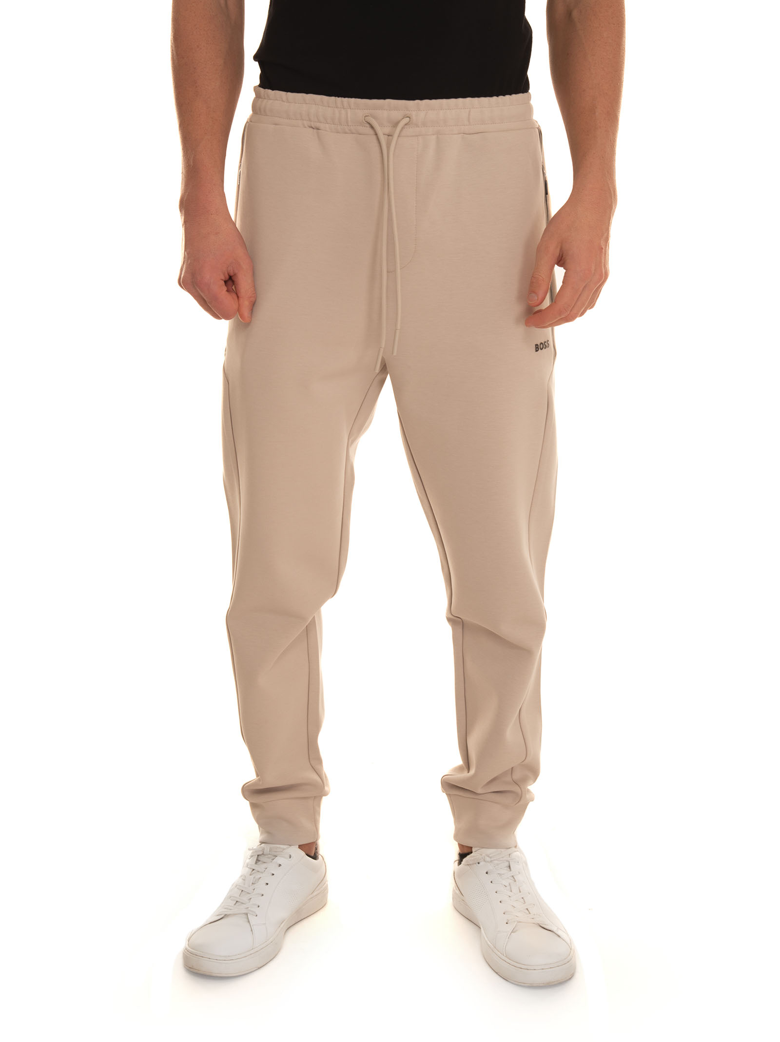 Shop Hugo Boss Overalls Trousers In Beige