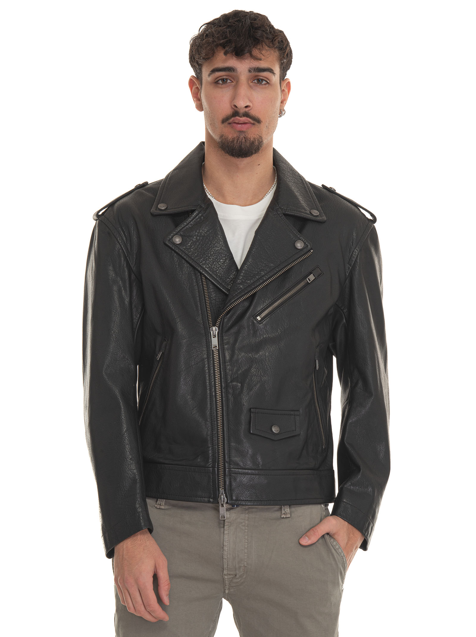 Hugo Boss Jonu Leather Harrington Jacket In Black