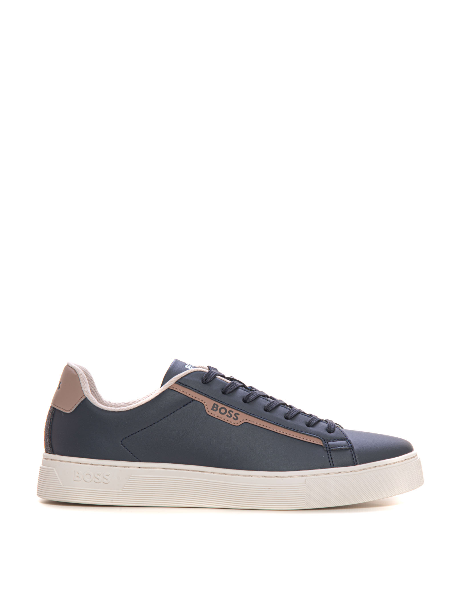 Hugo Boss Rhys-tenn-pusdth Leather Trainers With Laces In Blue