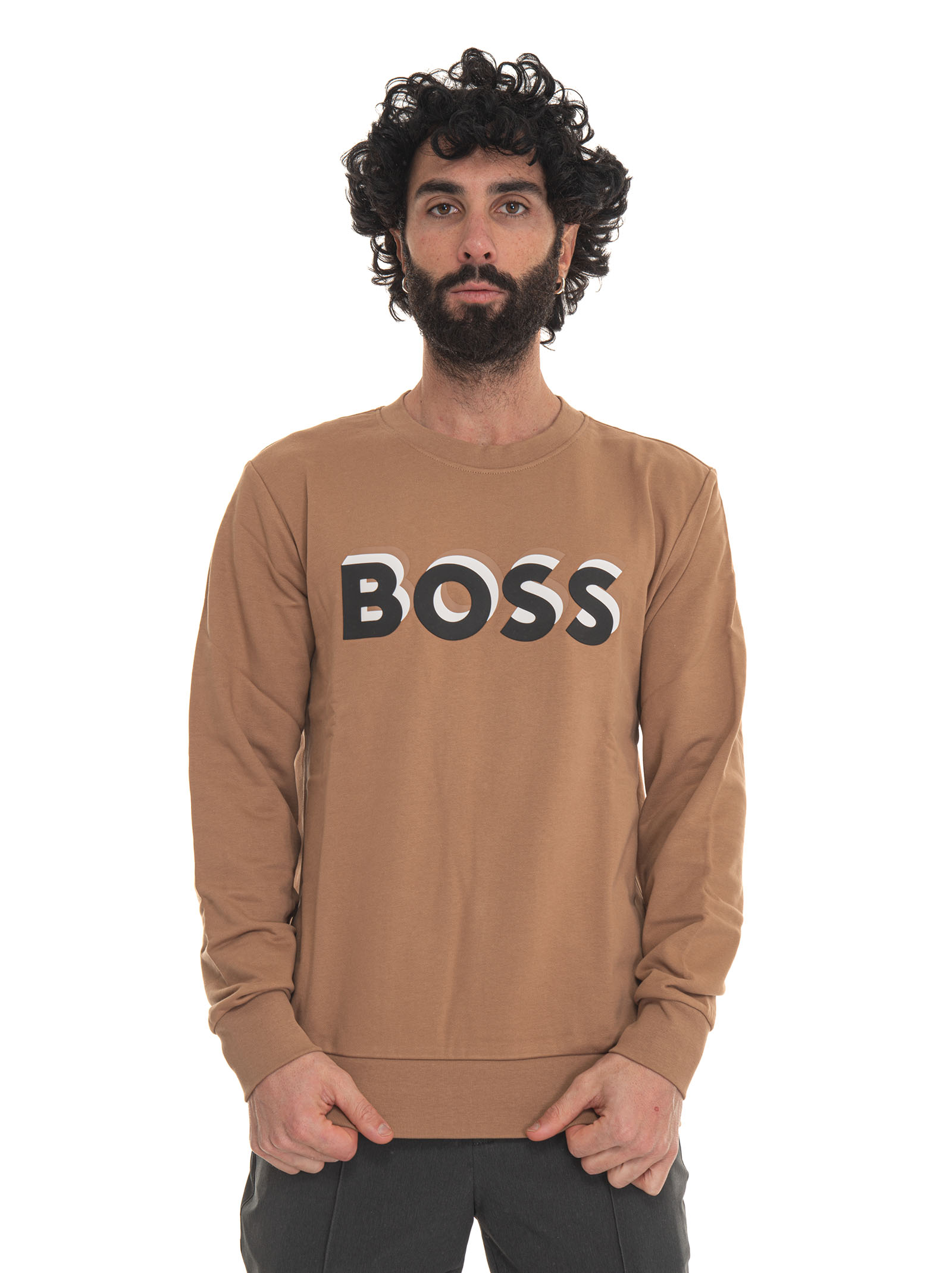 Shop Hugo Boss Crewneck Sweatshirt In Beige