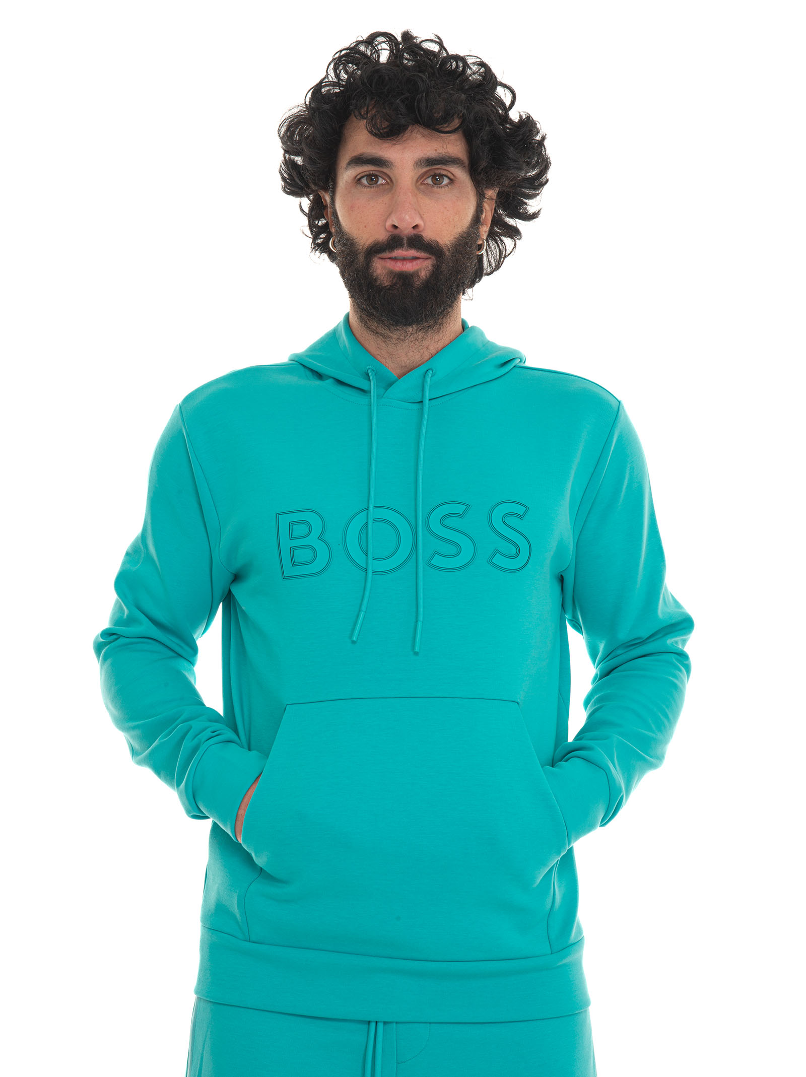 Shop Hugo Boss Sweatshirt With Hood In Turquoise