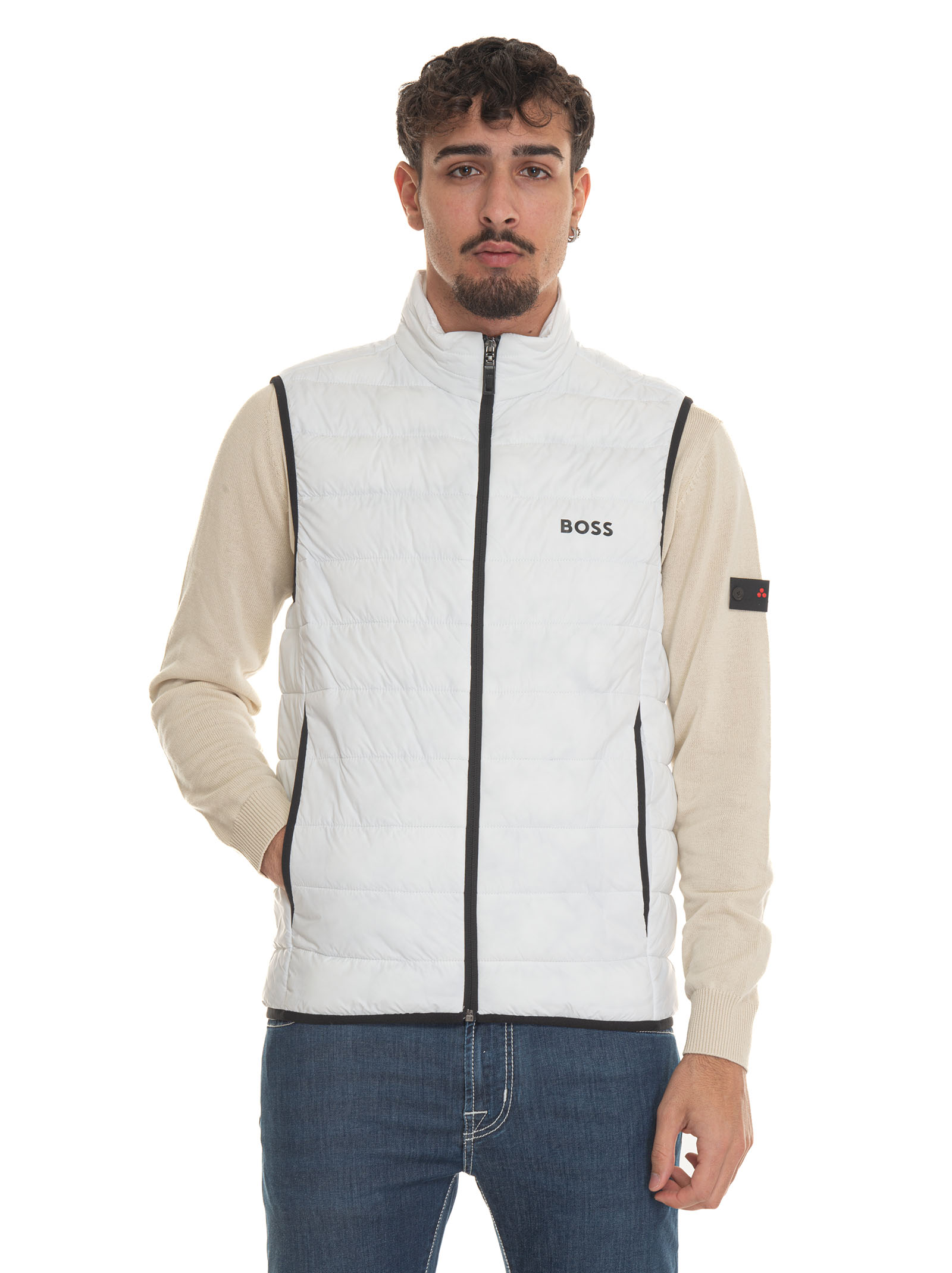 BOSS logo-flocked quilted gilet - Grey