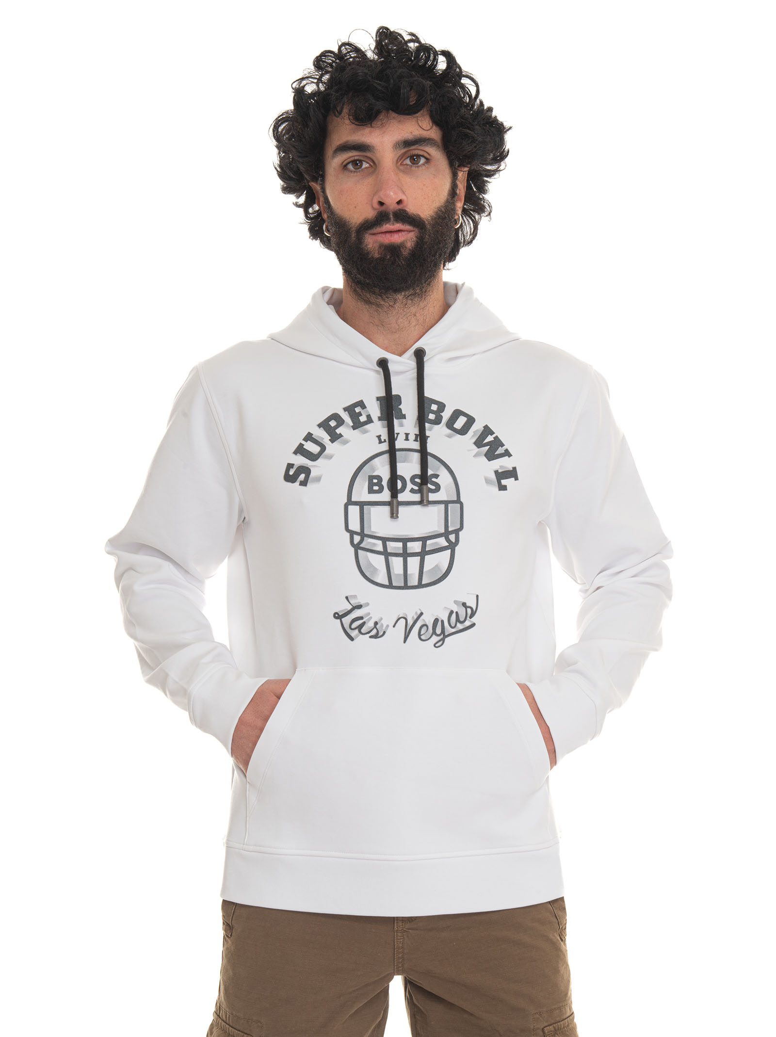 Shop Hugo Boss Sweatshirt With Hood In White