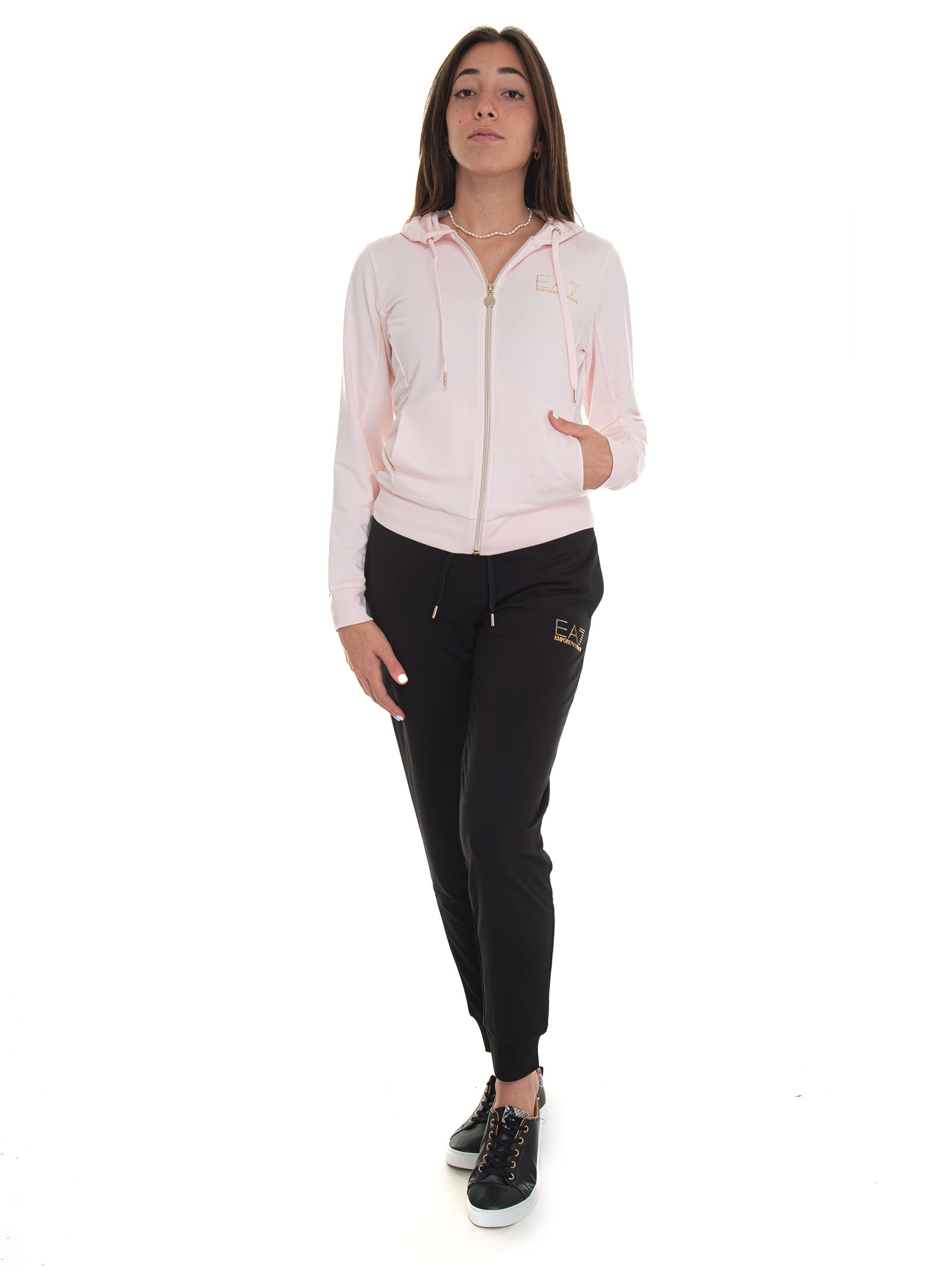 Shop Ea7 Cotton Tracksuit In Rosa-nero