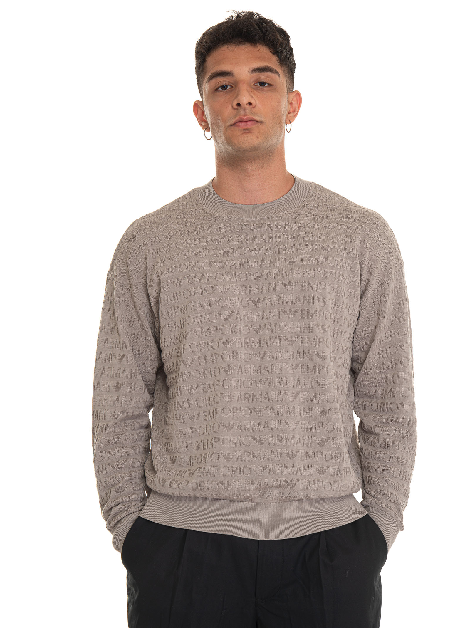 Shop Emporio Armani Round-neck Pullover In Greige