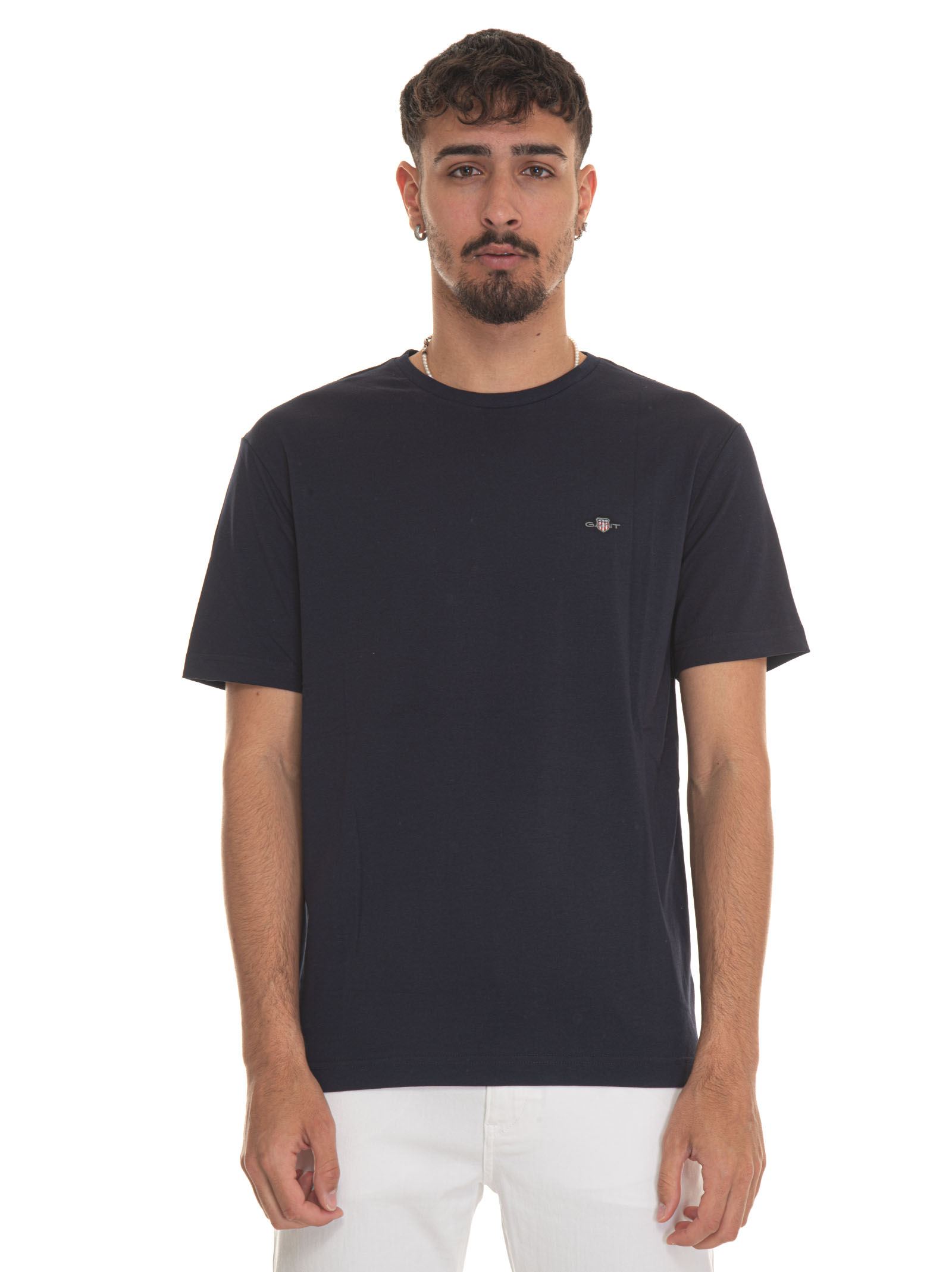 Shop Gant Short-sleeved Round-necked T-shirt In Blue