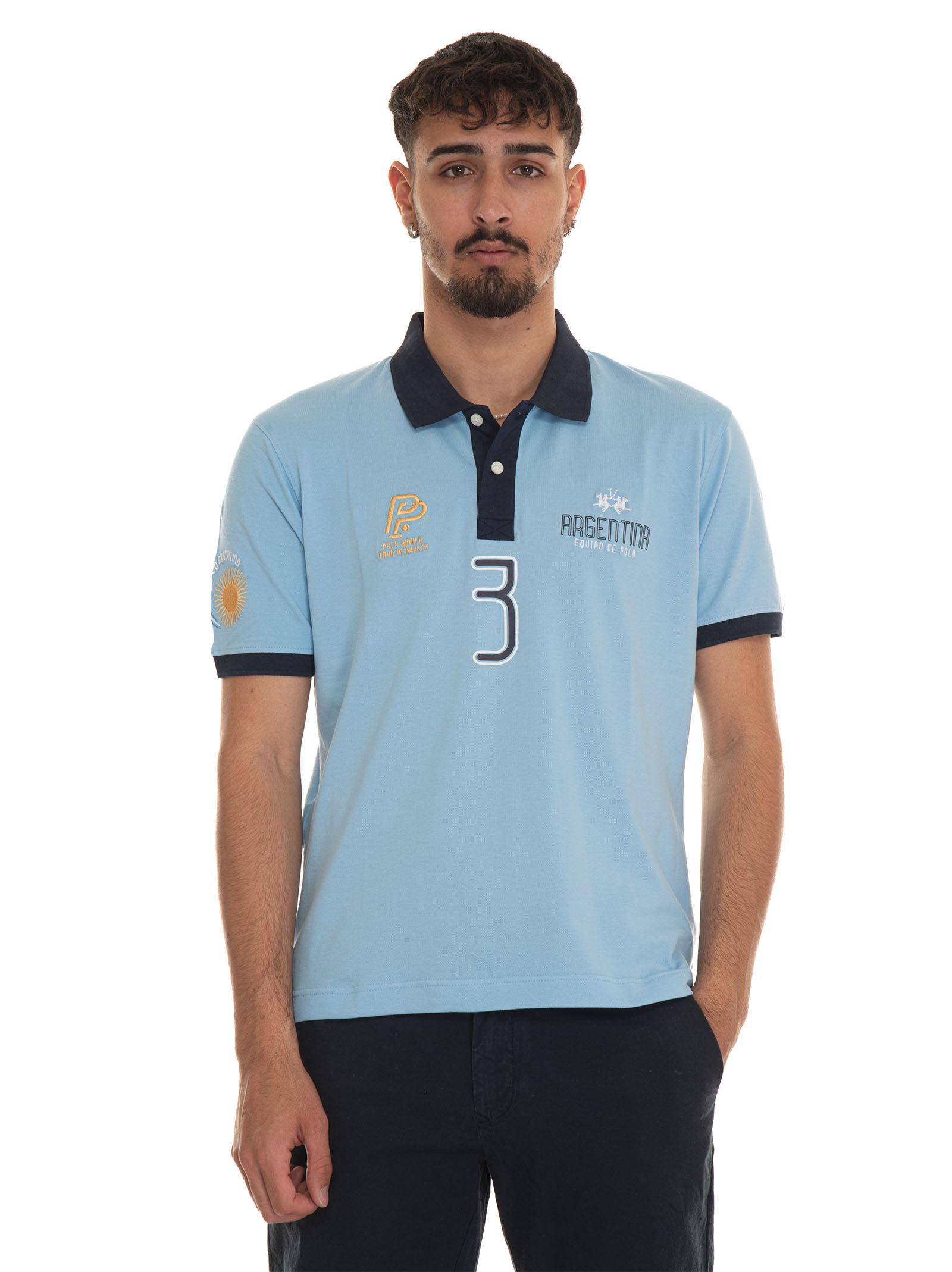 Shop La Martina Polo Shirt In Cotton Piquet In Sky Blue