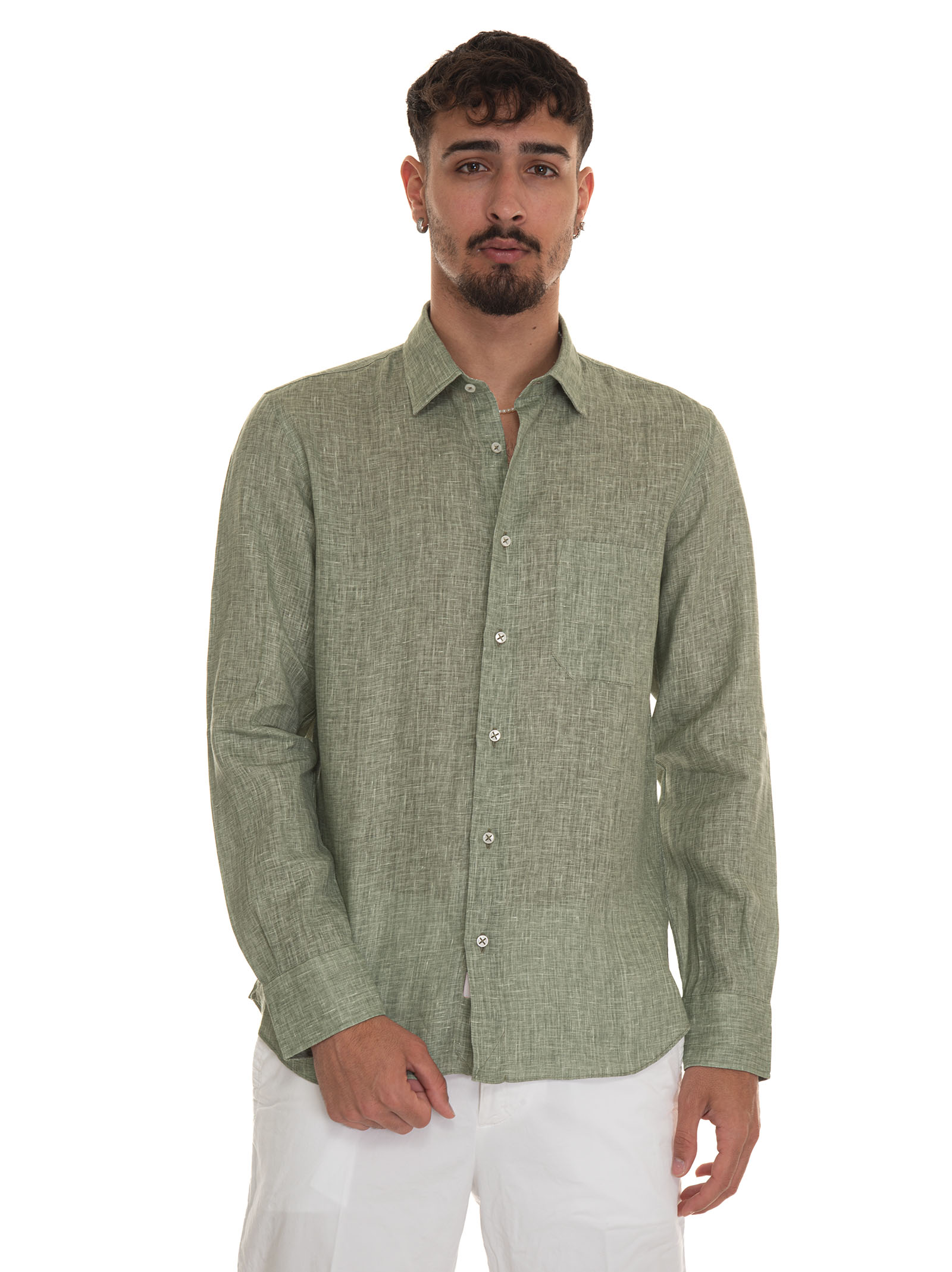 Shop Vincenzo De Lauziers Long-sleeved Linen Shirt In Military Green