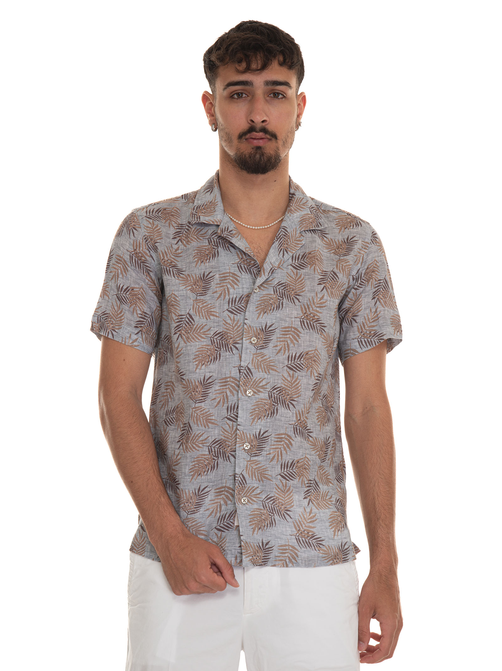 Shop Vincenzo De Lauziers Short-sleeved Linen Shirt In Beige-azzurro