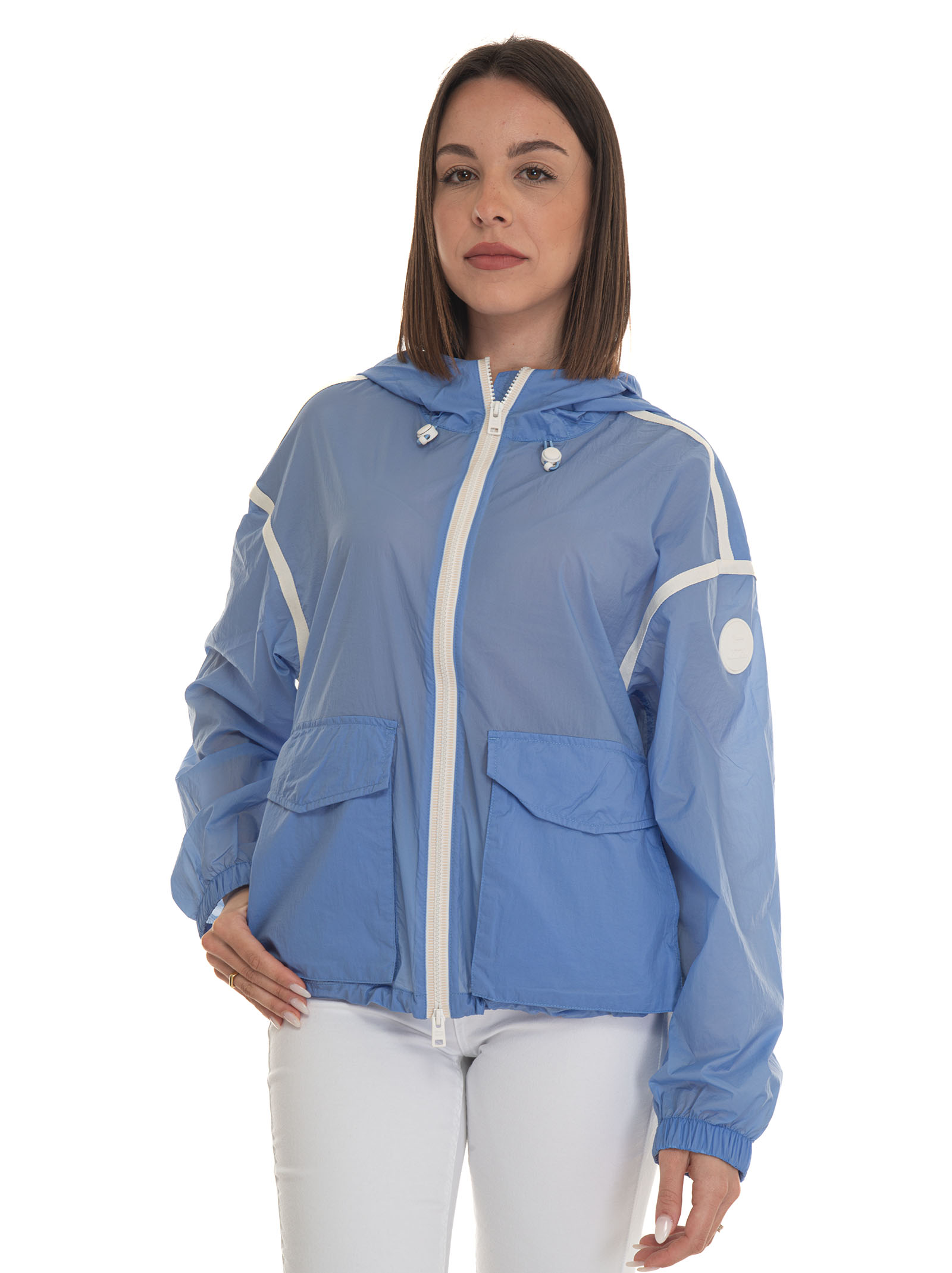 Shop Woolrich Crinkle Hooded Extra-light Windproof Jacket In Azure