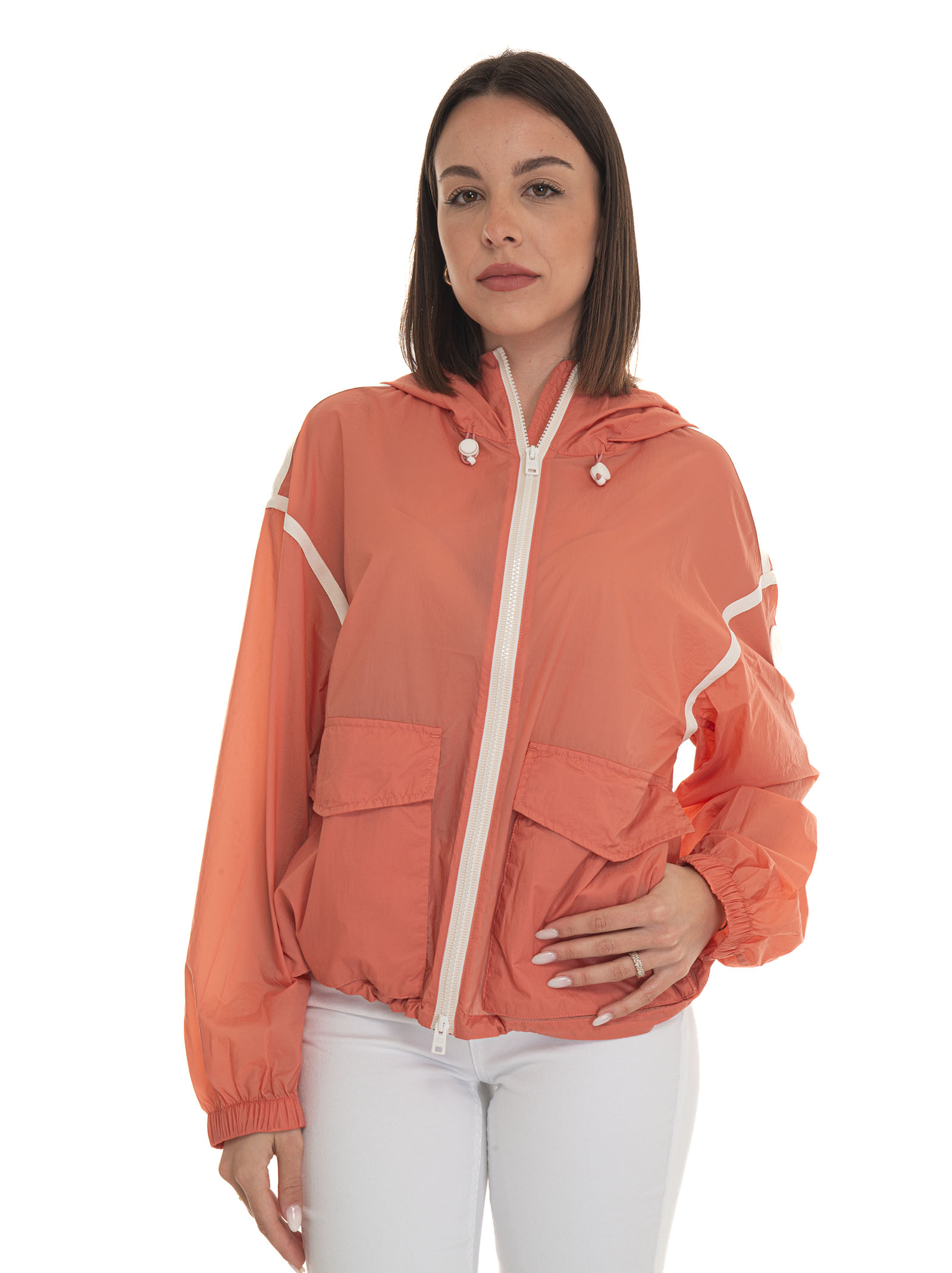 Shop Woolrich Crinkle Hooded Extra-light Windproof Jacket In Coral Red